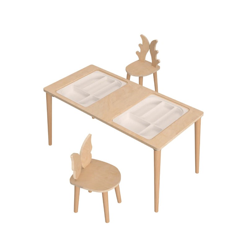 PRATICO Twin Montessori tərzində çoxfunksiyalı oyun masası, fəaliyyət masası, təbii ağacdan.