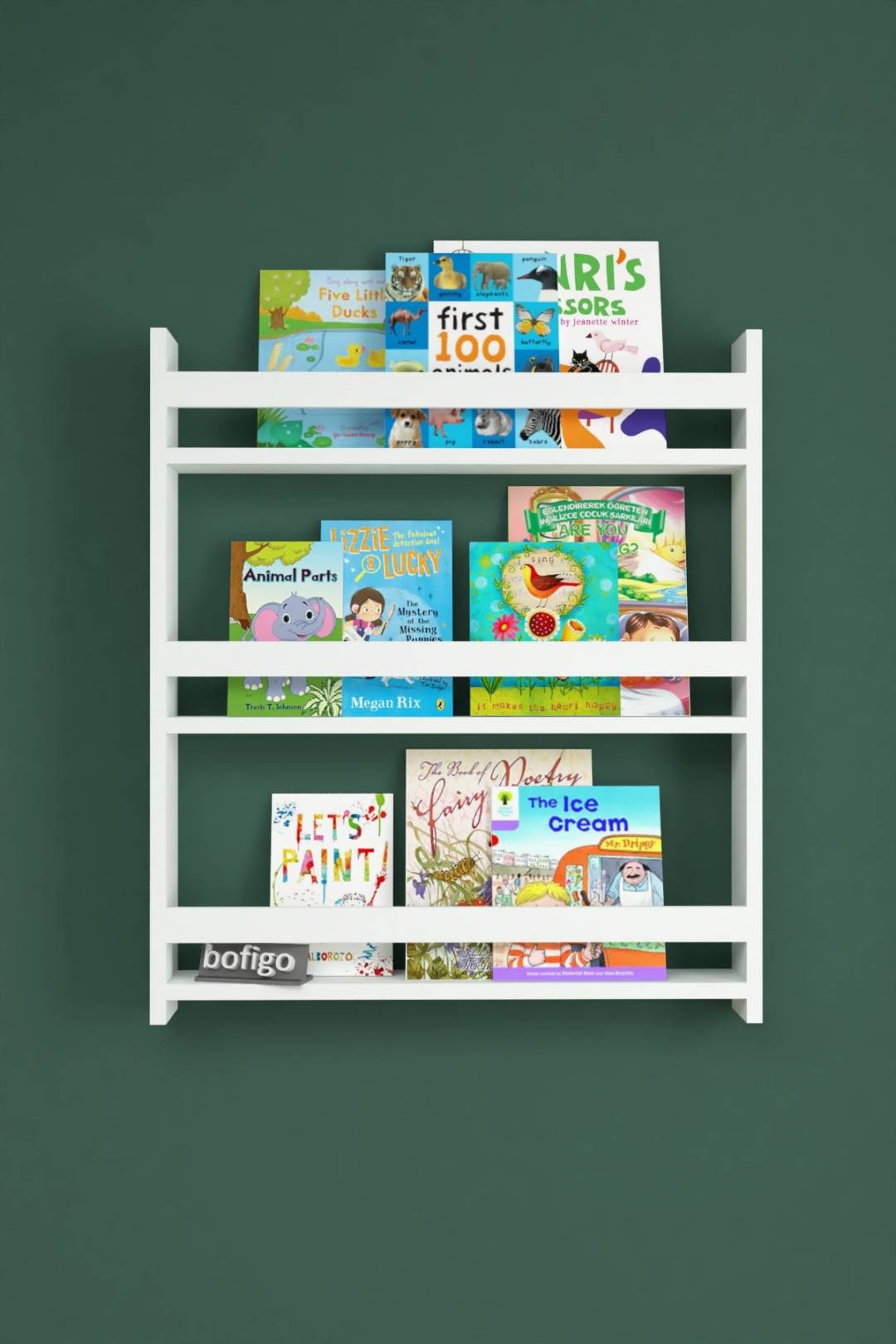Bofigo Montessori 3 rəfli uşaq kitab rəfi, ağ rəng 79 × 74 sm